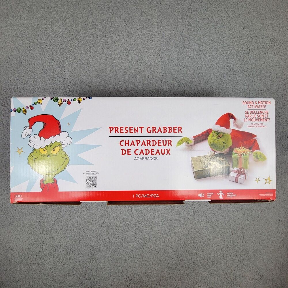Grinch Santa Christmas Decoration Indoor 1.6ft Animatronic Present Grabber